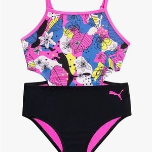 Puma Kids' Floral One Piece Swimsuit - Pink, Blue, Yellow